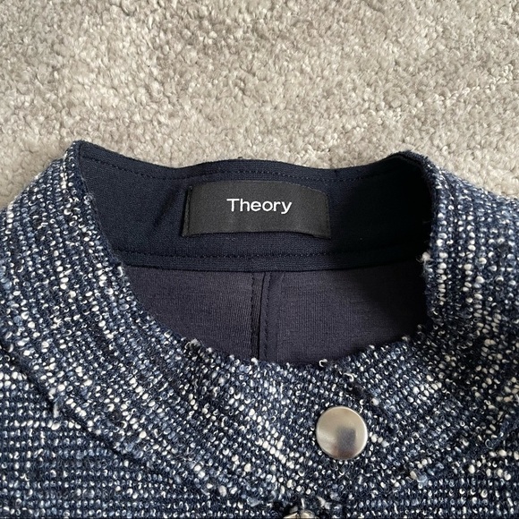 Theory Bavewick K Branson Blue/White Moto Tweed Jacket EUC Size Small - Picture 10 of 12
